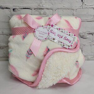 ''ZAK and ZOEY' BOHO-CHIC SOFT & SNUGGLY BLANKET with GIFT TAG PINK TRIM